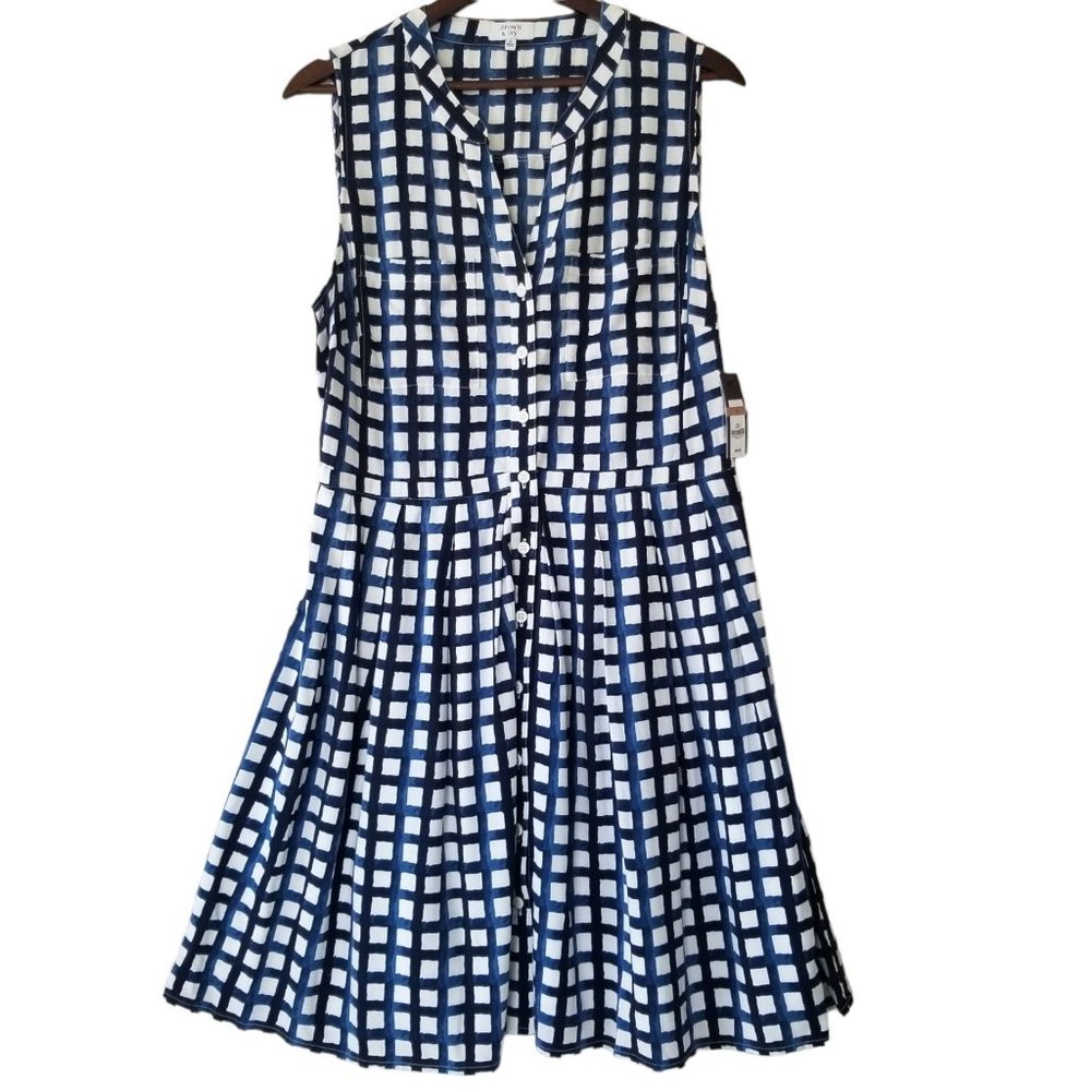 crown & ivy Navy and White Sleeveless Gingham Midi Dress